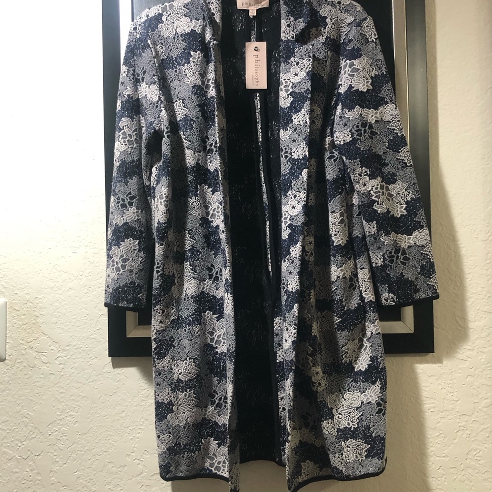 Philosophy Navy Floral Coat Cardigan